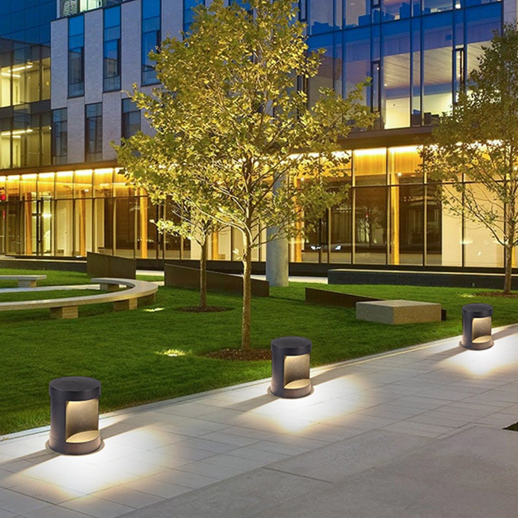 Modern Outdoor Cylinder Lawn Lamp - LED Solar & Hardwired Options