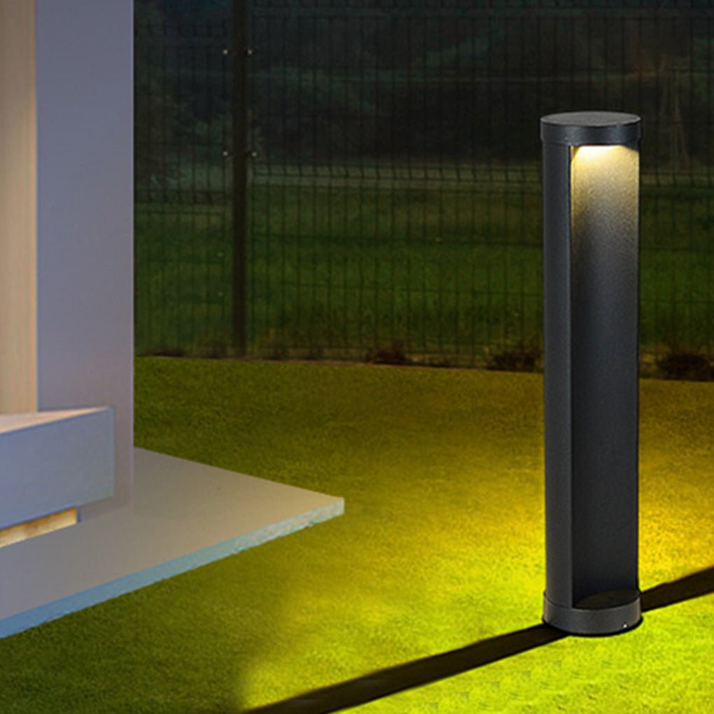 Modern Outdoor Cylinder Lawn Lamp - LED Solar & Hardwired Options - Dazuma