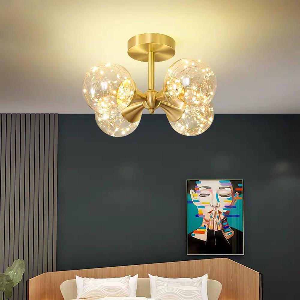 4 Globe Copper Glass Flush Mounts Lighting Classic LED Ceiling Lights