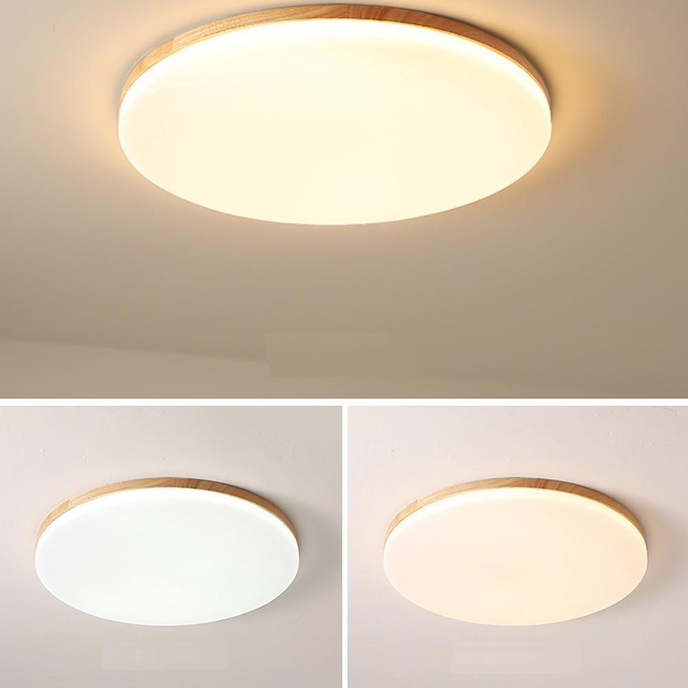 Circular Minimalist Flush Mount Dining Room Light Wood Acrylic LED Ceiling Lights