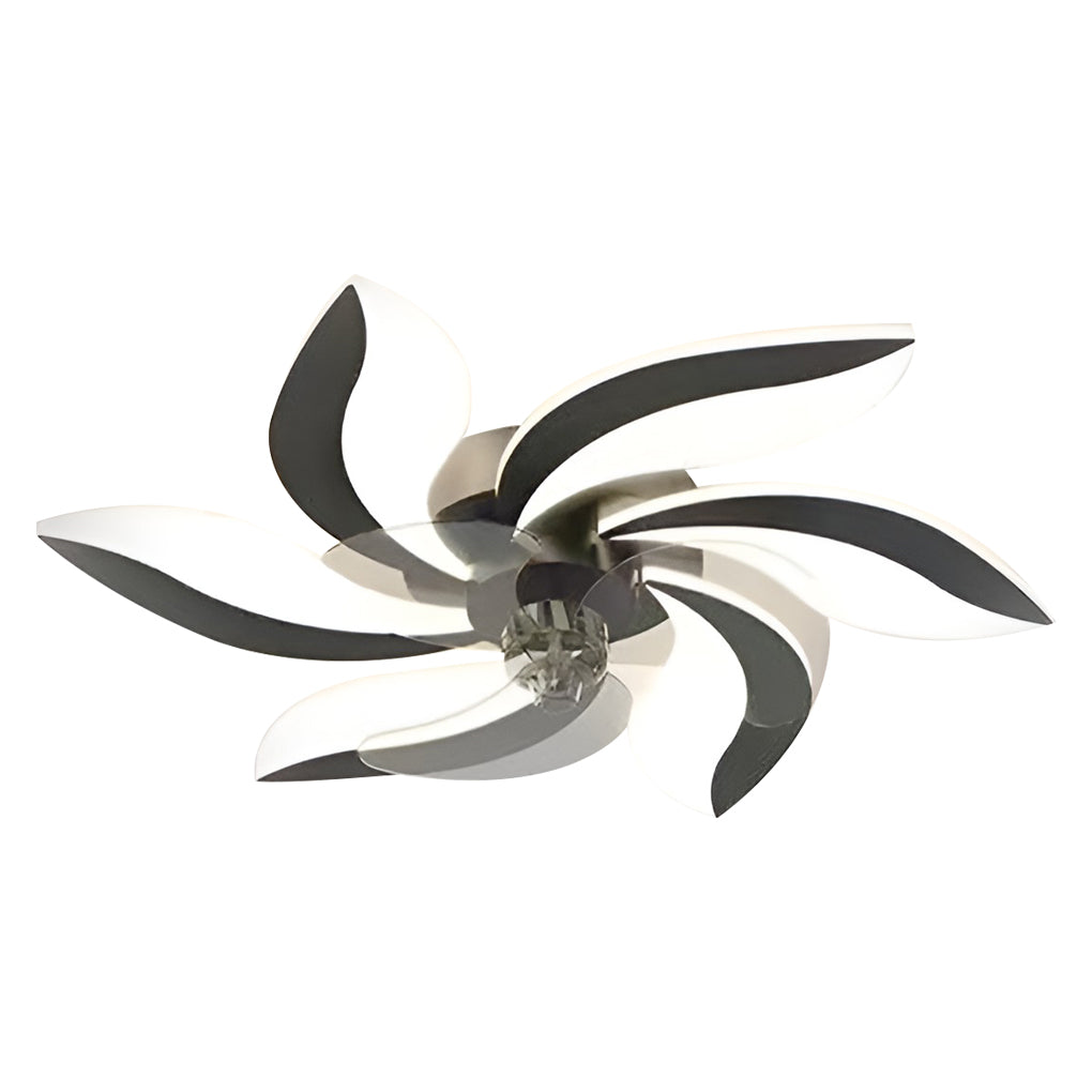 Decorative ceiling fan with lights featuring black curved petal blades