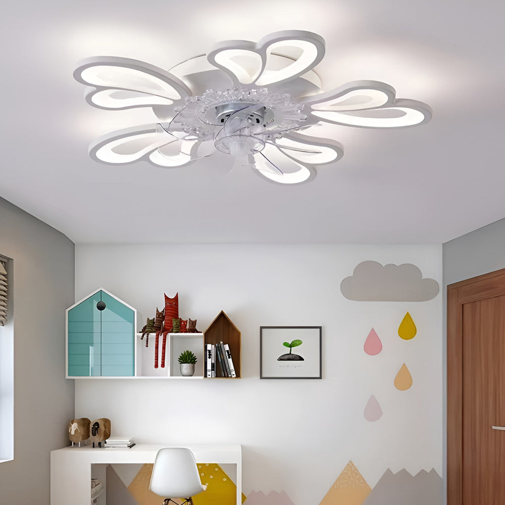 Decorative ceiling fan with lights featuring soft floral LED for kids room