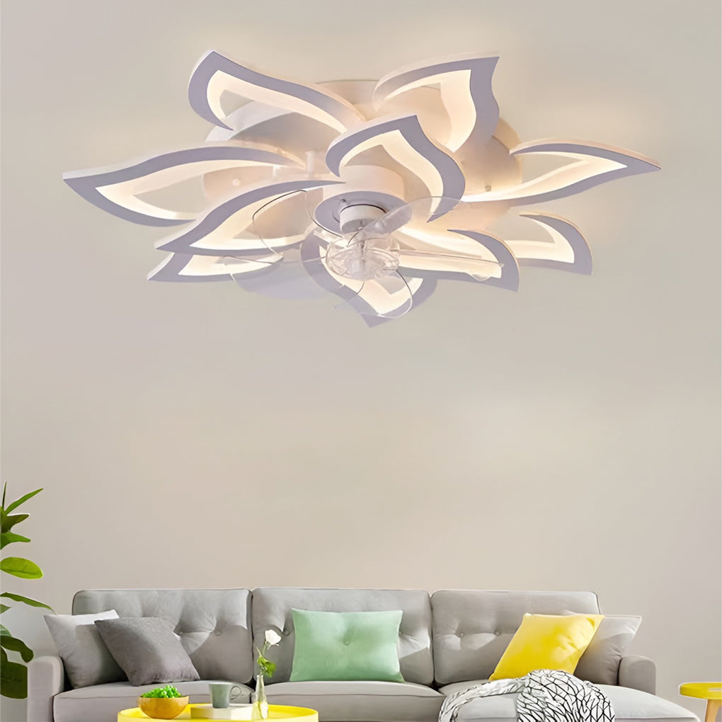 Decorative ceiling fan with lights and glowing flower LED design