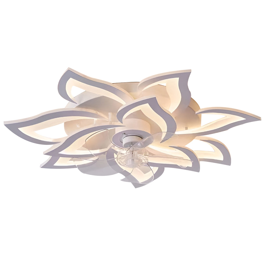 Decorative ceiling fan with lights featuring gold floral LED design