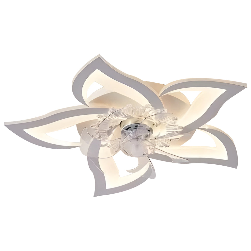 Decorative ceiling fan with lights and layered flower-shaped LED