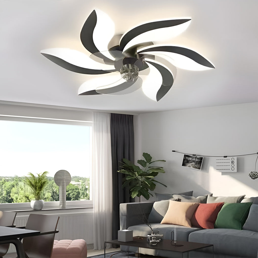 Modern decorative ceiling fan with lights and petal-style blades
