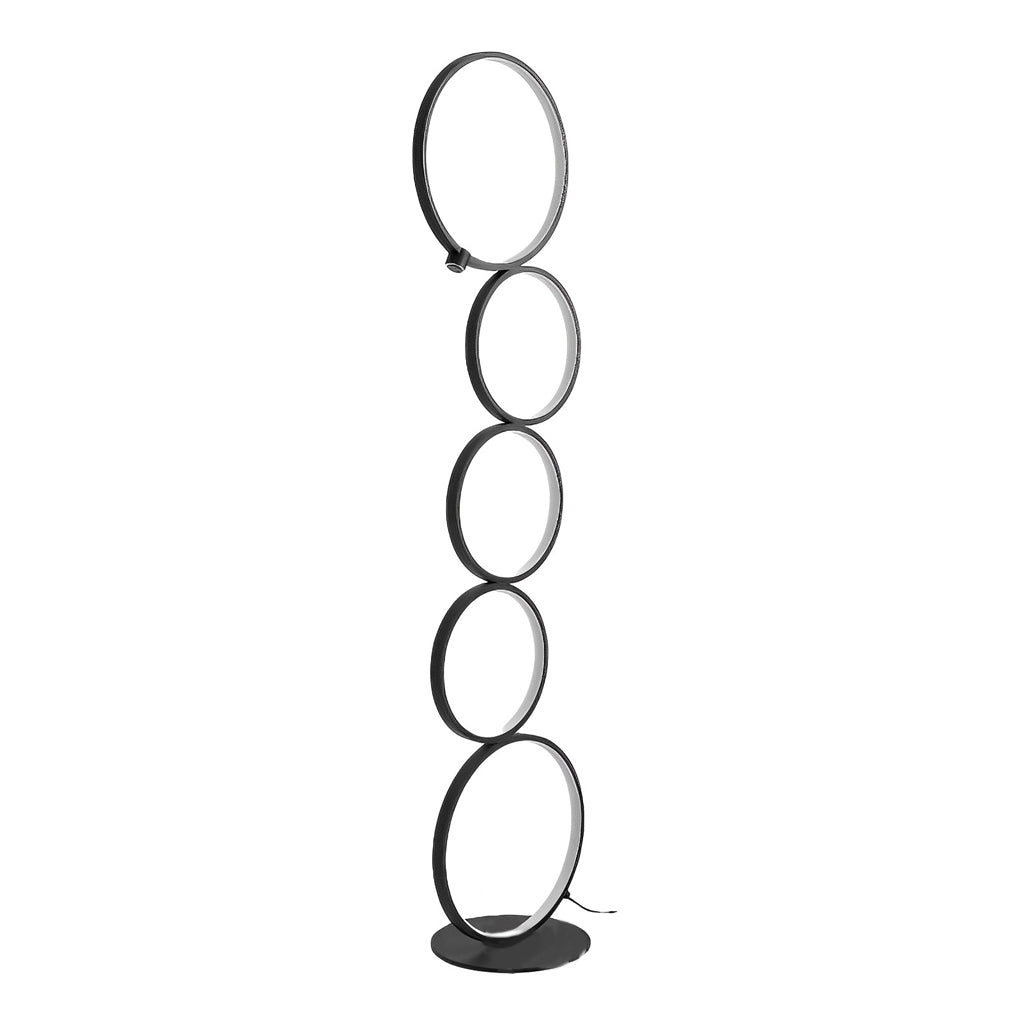 Decorative floor lamps with sleek circular lights, displayed against a white background for clarity.