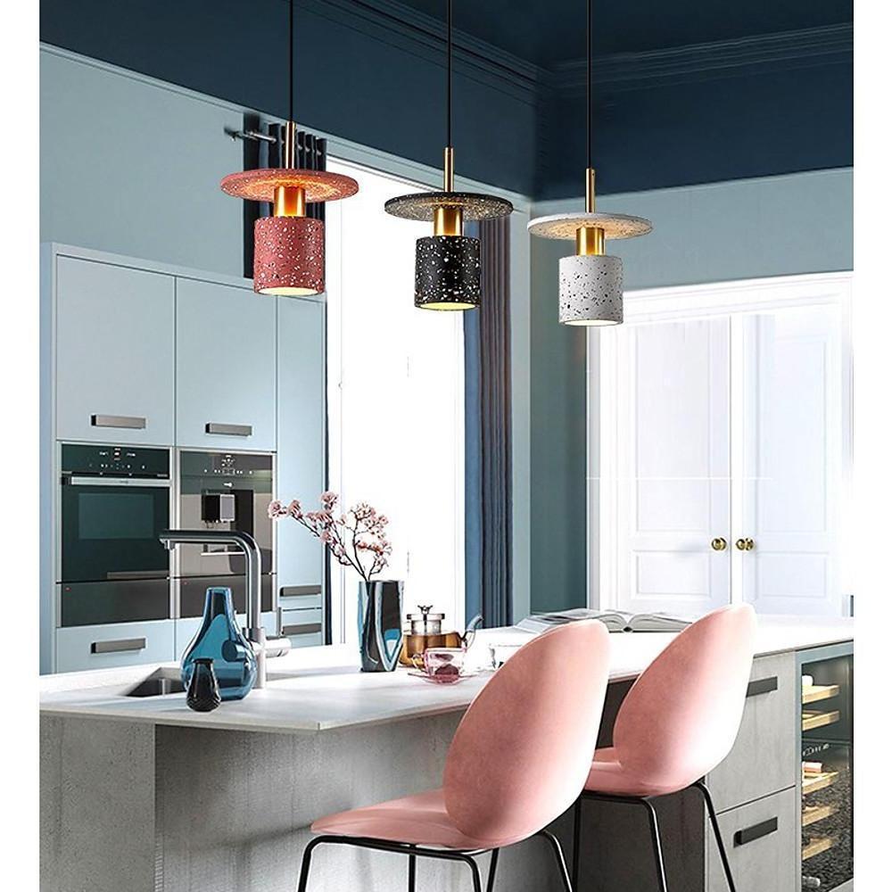 Terrazzo - Inspired Cement Cylinder LED Pendant Lights Modern Island Lighting