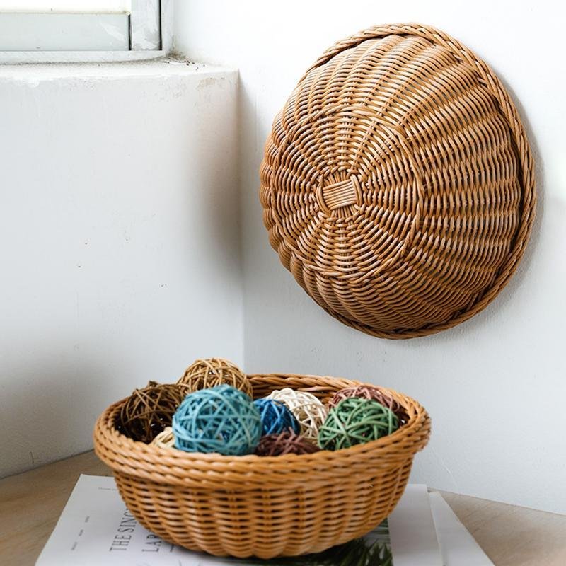 Farmhouse Natural Round Plastic Storage Basket