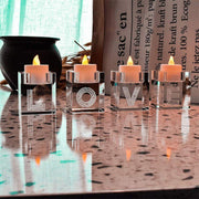 Cube Crystal Clear Glass Candle Holder Centerpiece Set of 4