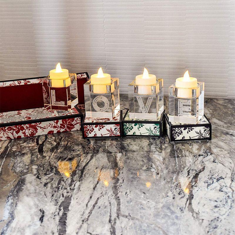Cube Crystal Clear Glass Candle Holder Centerpiece Set of 4