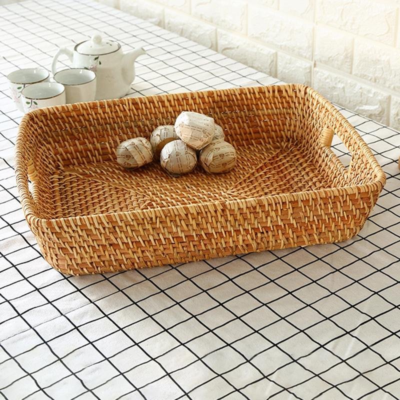 Expertly Woven Rectangular Storage Tray With Expanding Borders