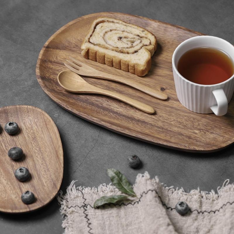 4-Piece Set Wood Serving Food and Drink Tray Plate - dazuma