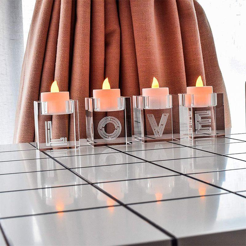 Cube Crystal Clear Glass Candle Holder Centerpiece Set of 4