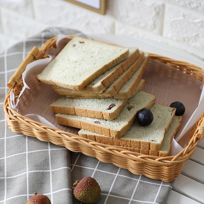 Rustic Round Rectangle Rattan Bread Serving Tray