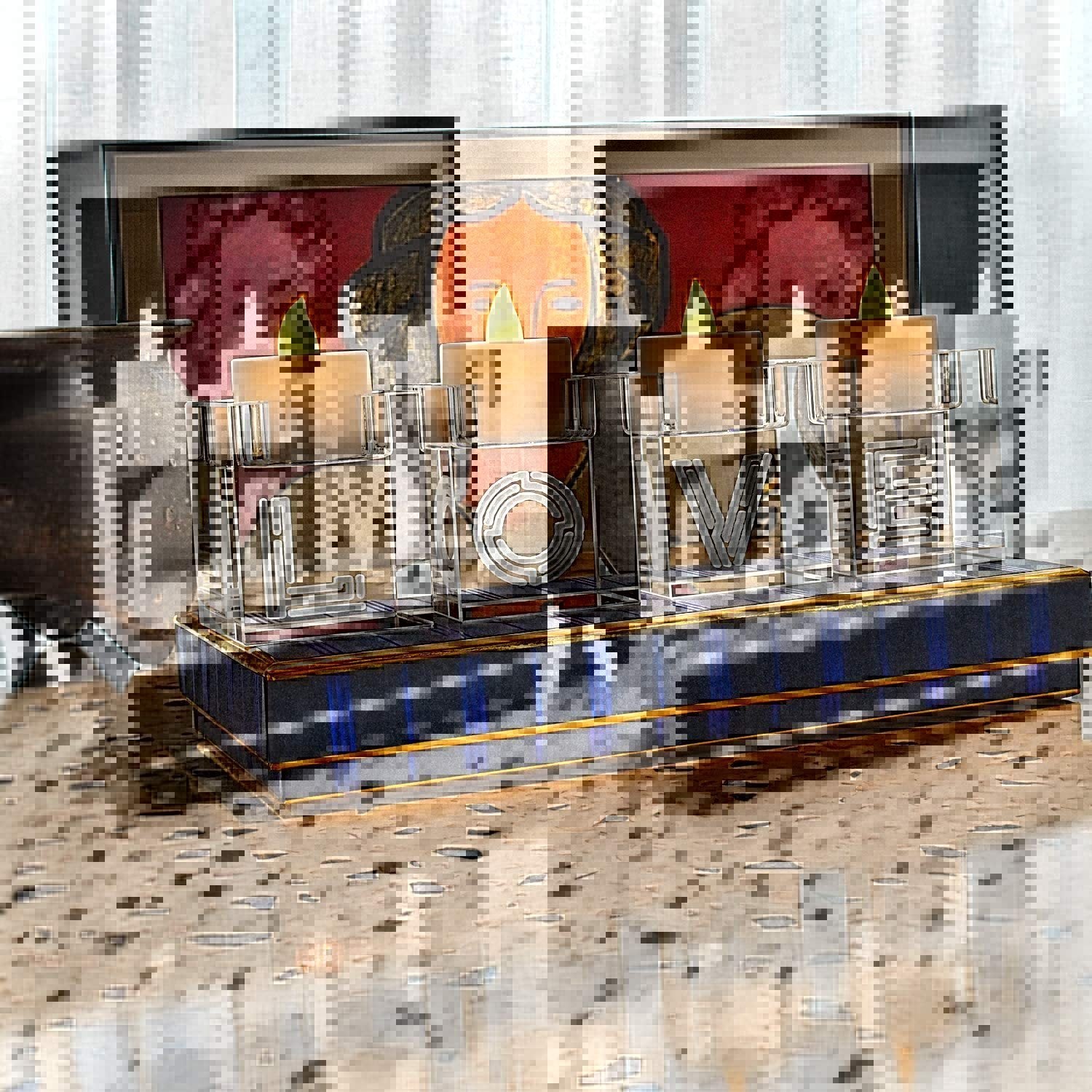 Cube Crystal Clear Glass Candle Holder Centerpiece Set of 4