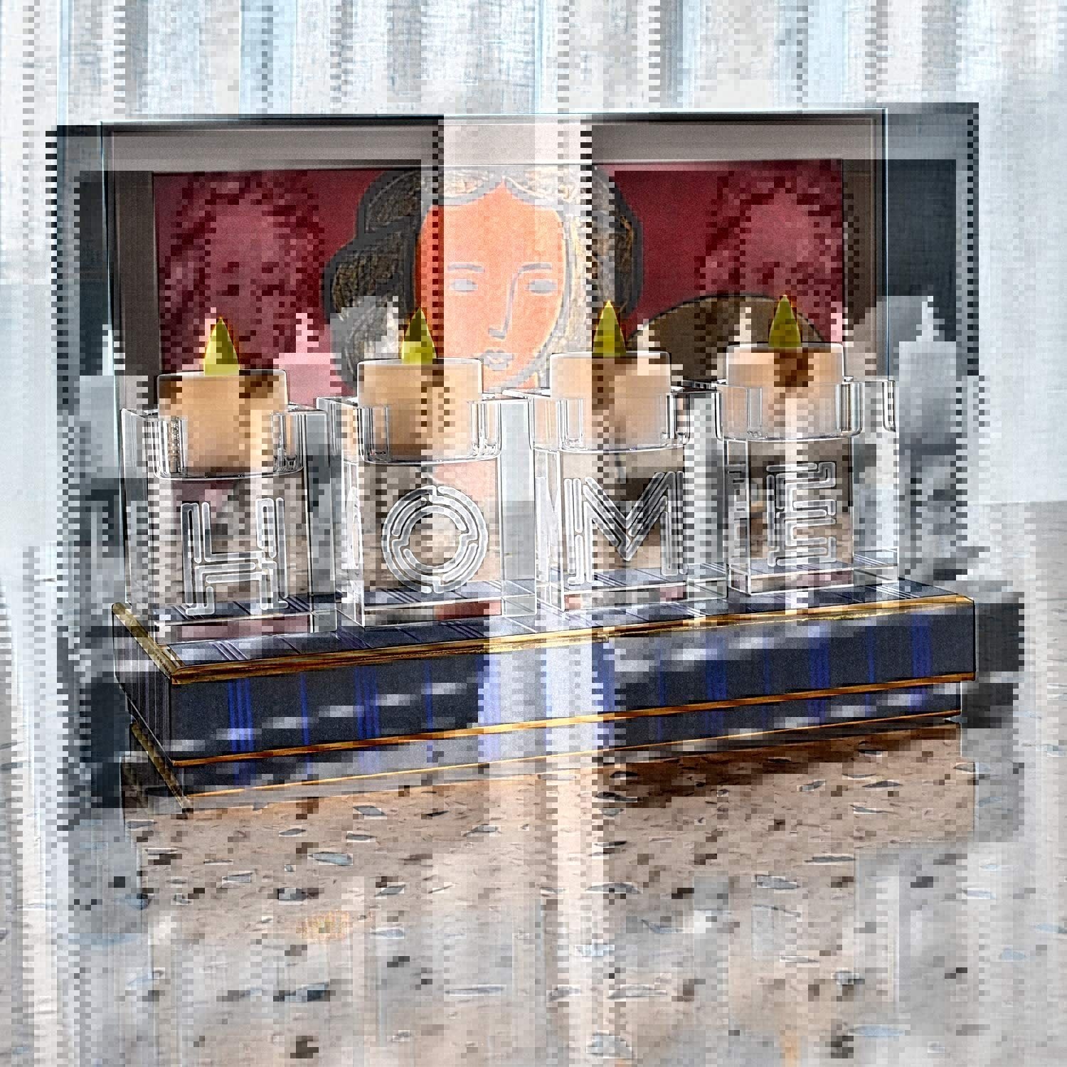 Cube Crystal Clear Glass Candle Holder Centerpiece Set of 4