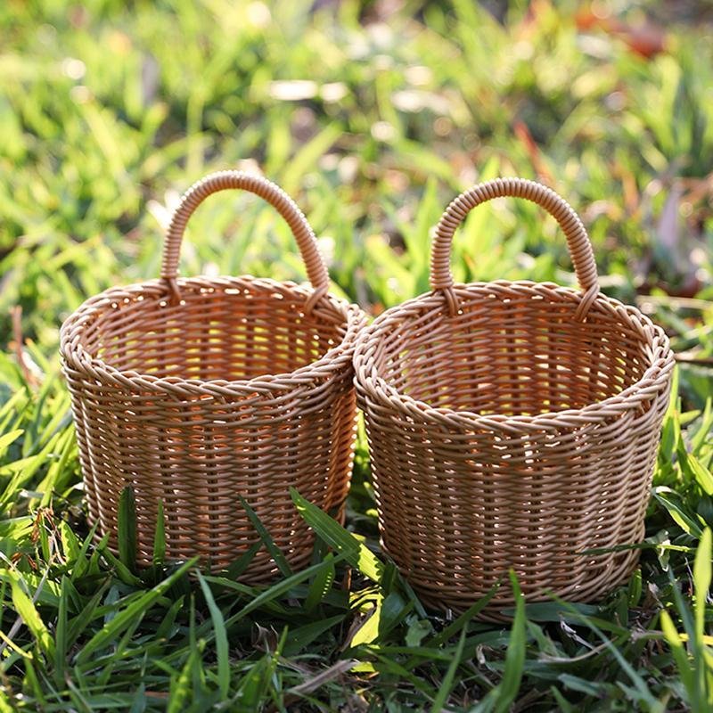 Tiny Brown Plastic Storage Basket with Single Handle - dazuma