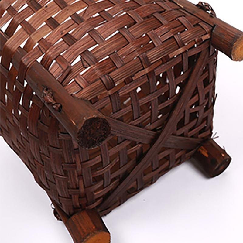 Farmhouse Dark Brown Bamboo Woven Round Floor Basket/Planters With Leg - dazuma