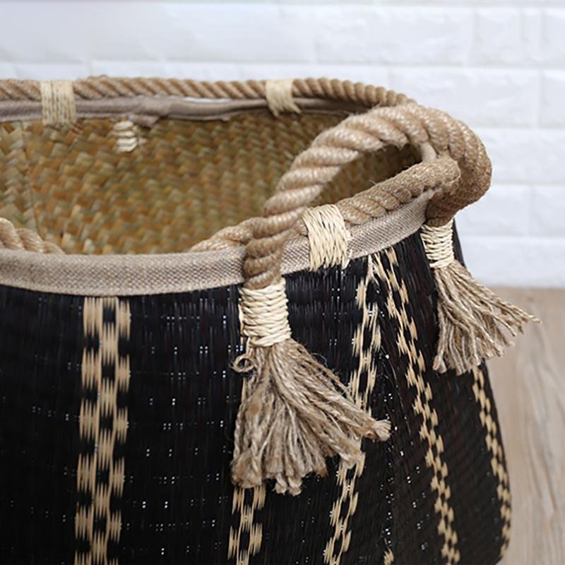 Patterned Black Storage Basket with Handles - dazuma
