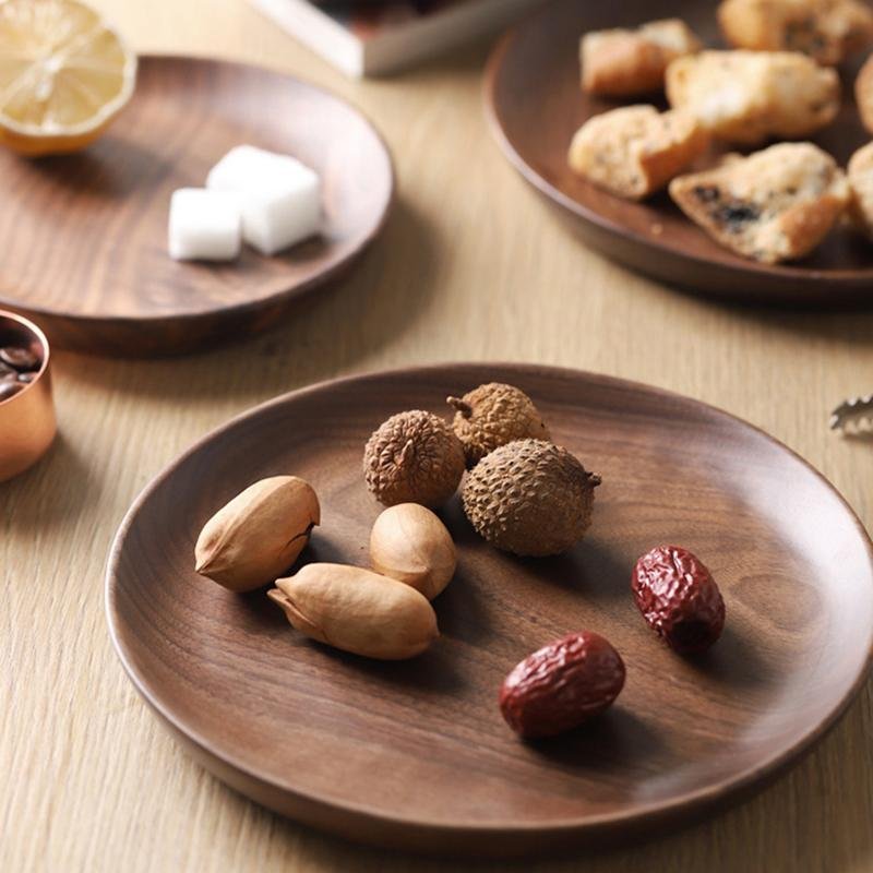 4 - Piece Black Walnut Wooden Dinner Plate Sets