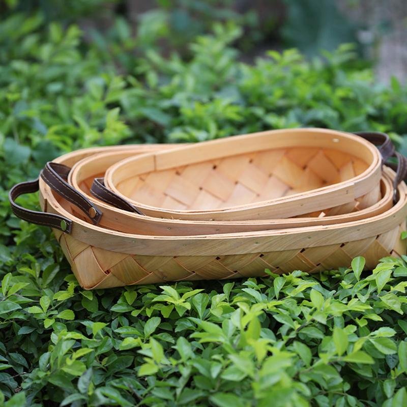 Rustic Small Oval Fir Wood Basket