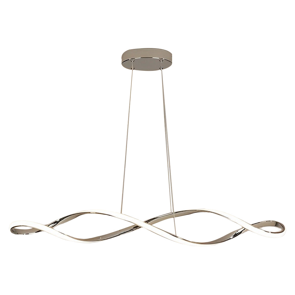 Waveform pendant light in gold finish with detailed view of smooth curve design.