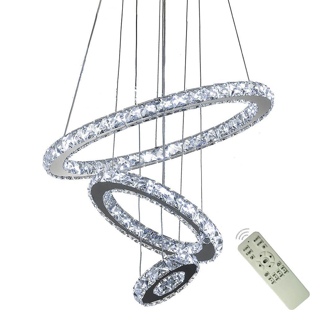 3 - Ring Adjustable Circles Tiered Crystal Bling Hanging Modern Chandeliers