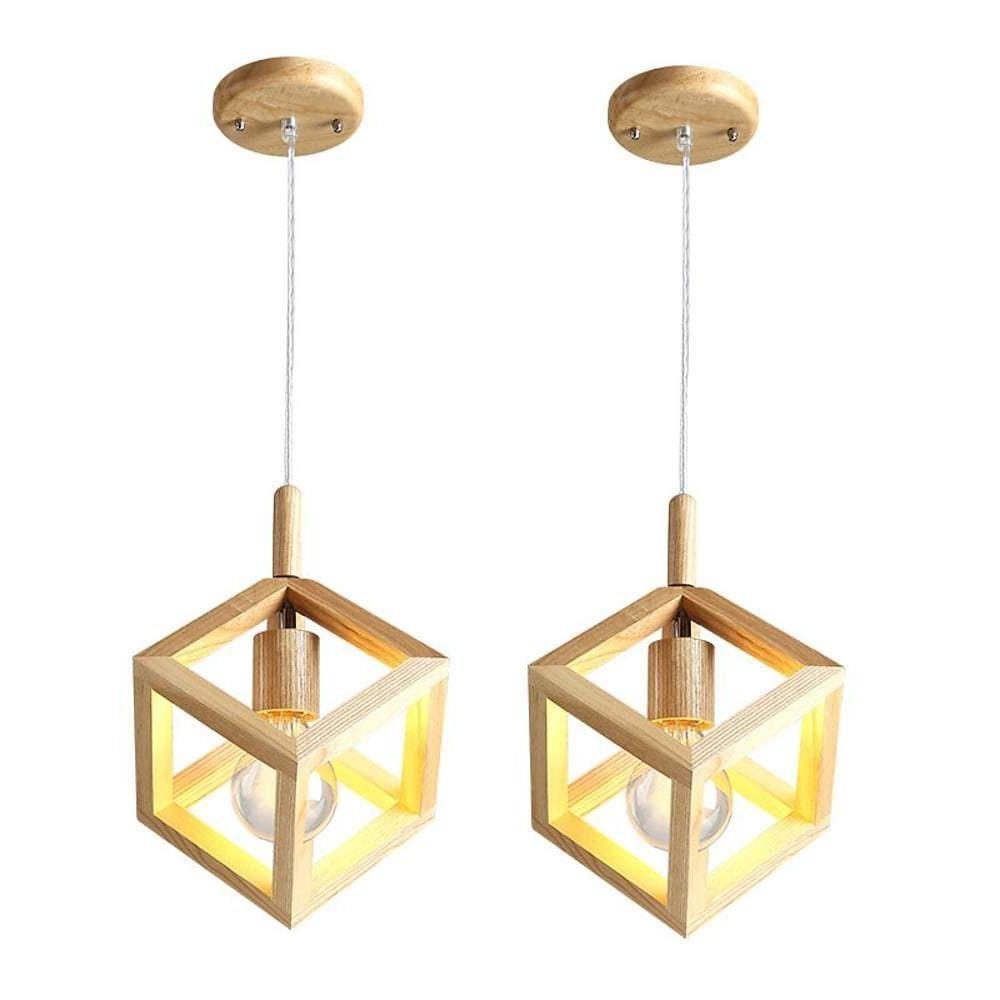 8'' LED Halogen 1-Light Geometric Shapes Pendant Light Modern Nature Inspired Wood Bamboo Mini Island Lights