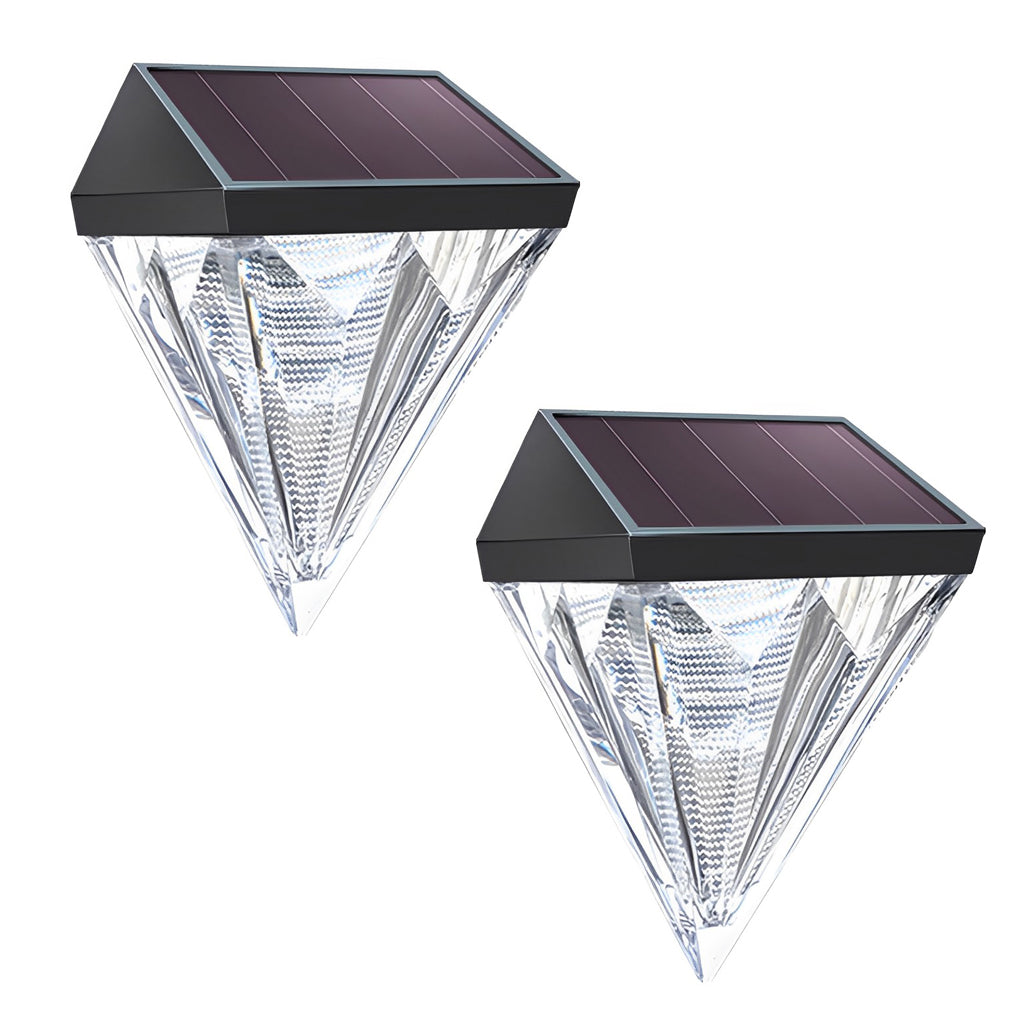 Diamond wall lights with top view highlighting the solar panel.