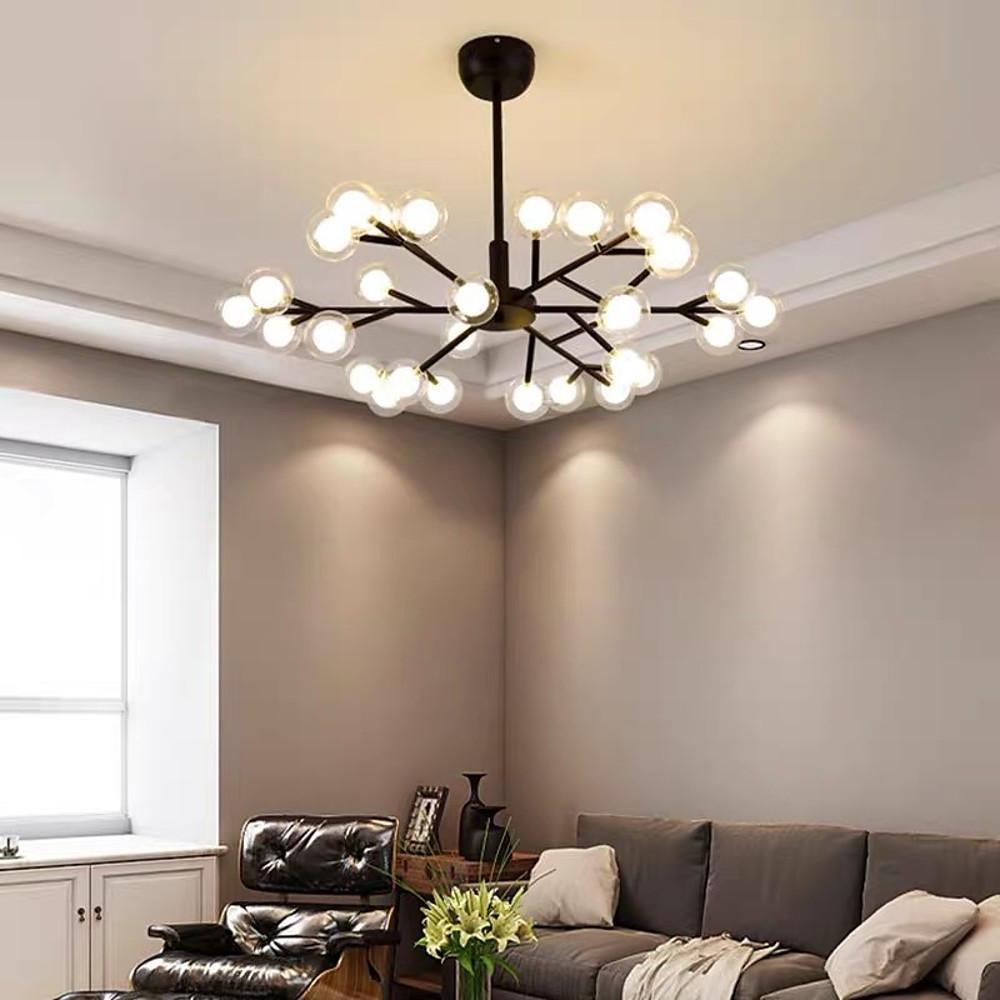 Novelty Iron Chandelier with 30 - Light glass orbs bubble, 33'' Wide, LED Lighting