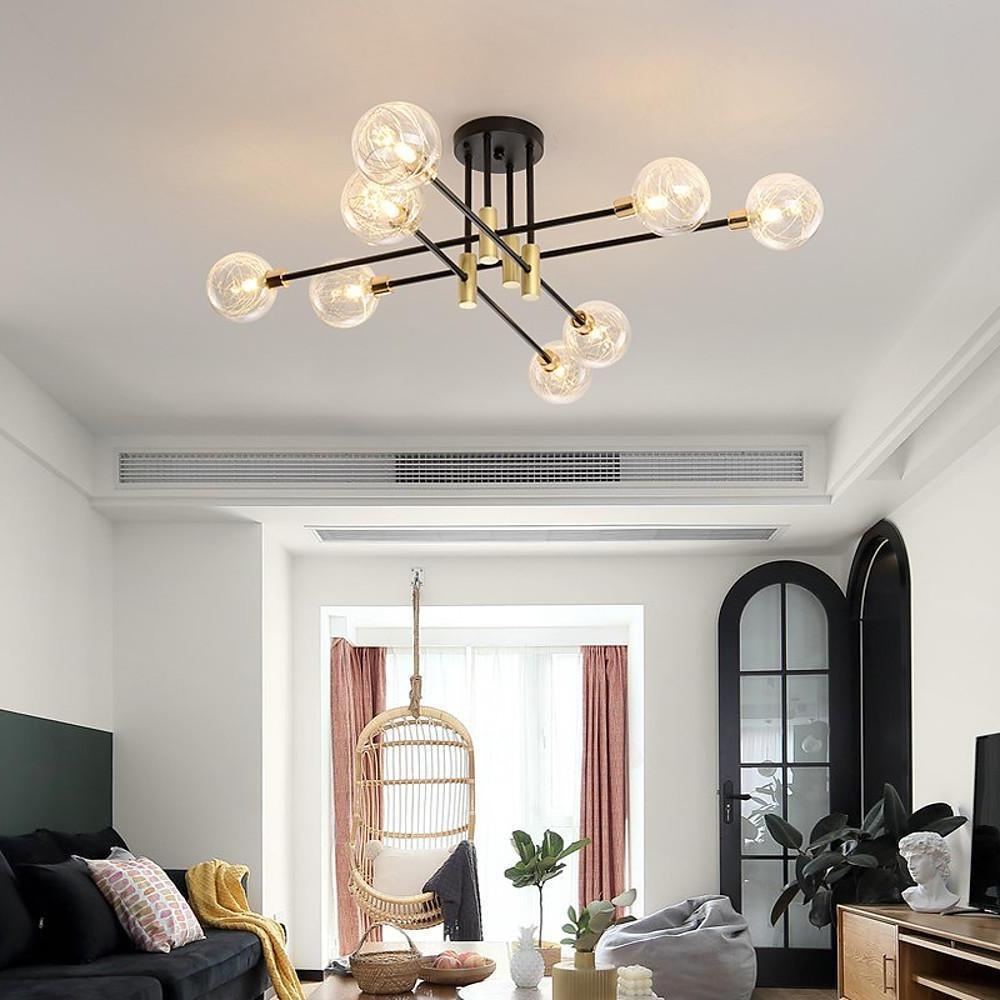 8 - light Electroplated Metal Glass LED Modern Flush Mount Lighting