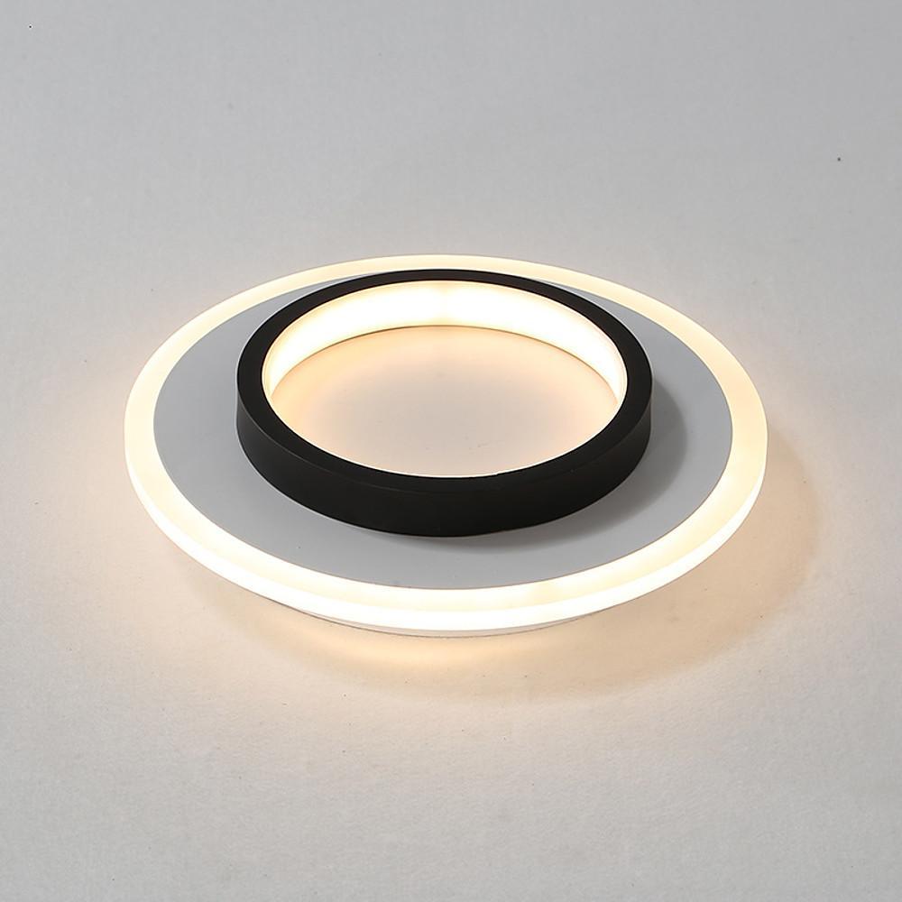 Double ring flush mount with a close-up of the concentric rings and LED light.