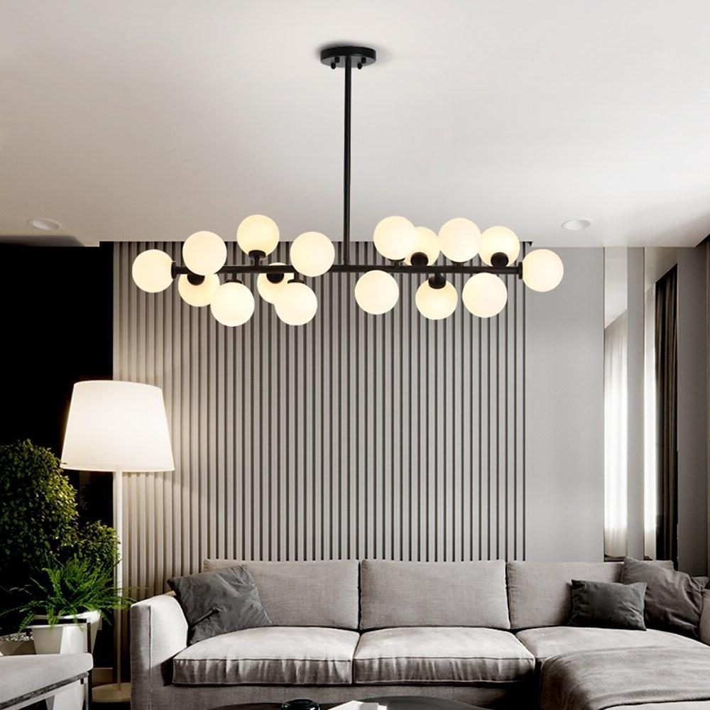 Modern Gold Kitchen Island Light - 16 - Light Linear Iron & Global Glass Ceiling Lights Fixture | 48W, 110V, Hardwired, Indoor