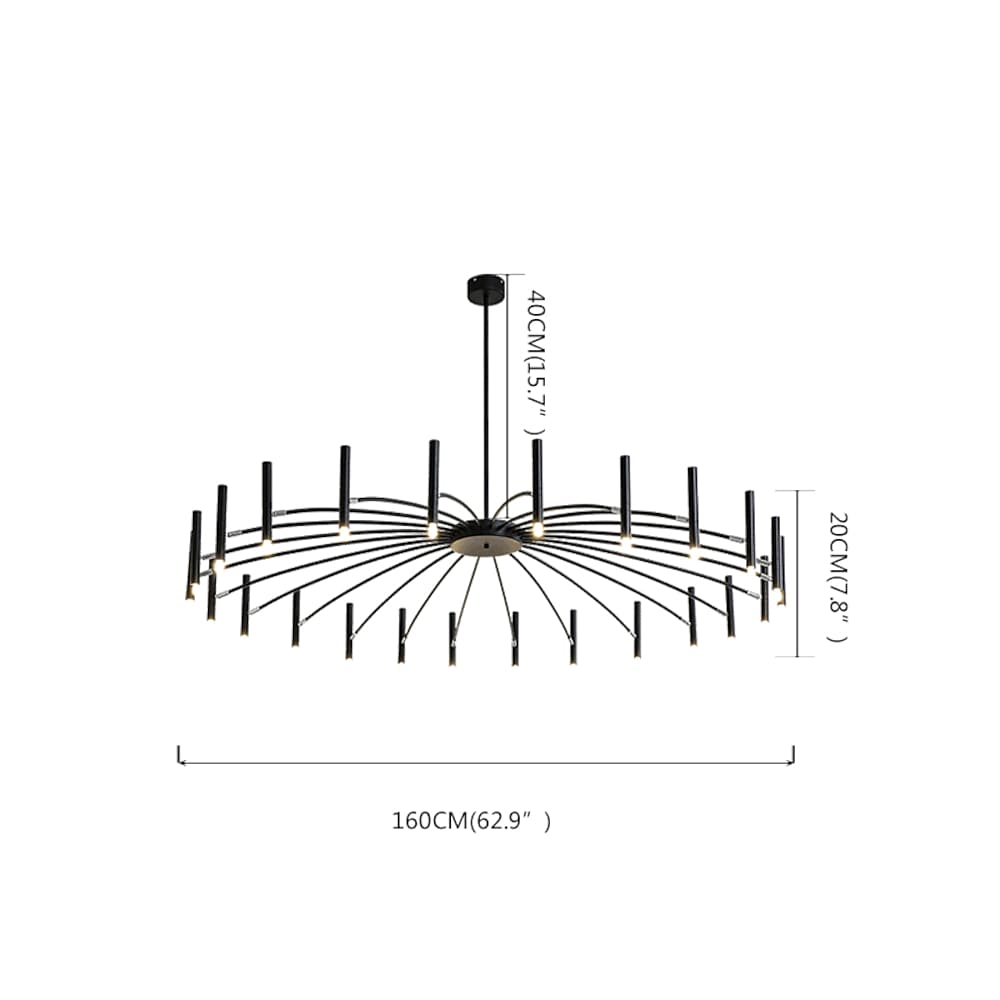 Modern 24 - light Streamlined Round Chandelier - 24 LED Bulbs, 63'' Dia, Adjustable Height, Black Finish