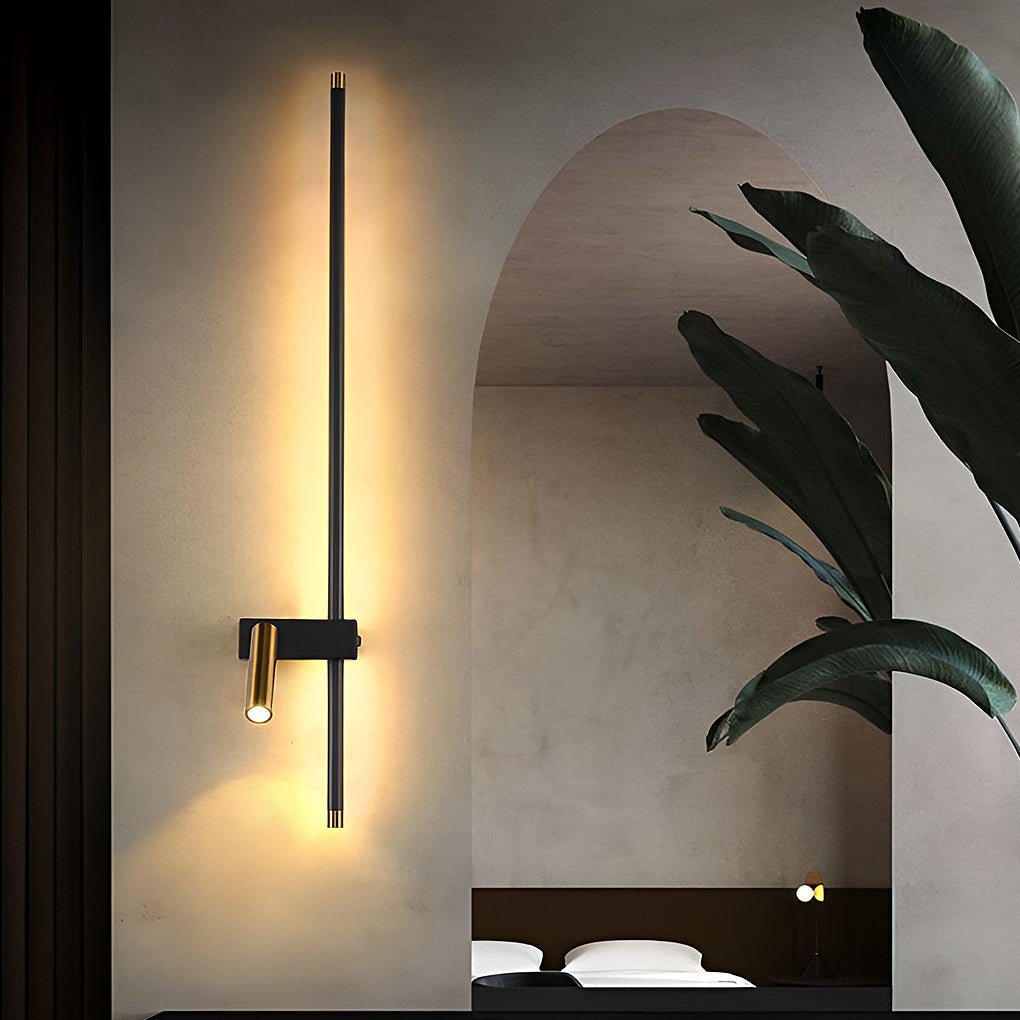 Arched wall niche illuminated by a contemporary dual light wall sconce with warm glow.