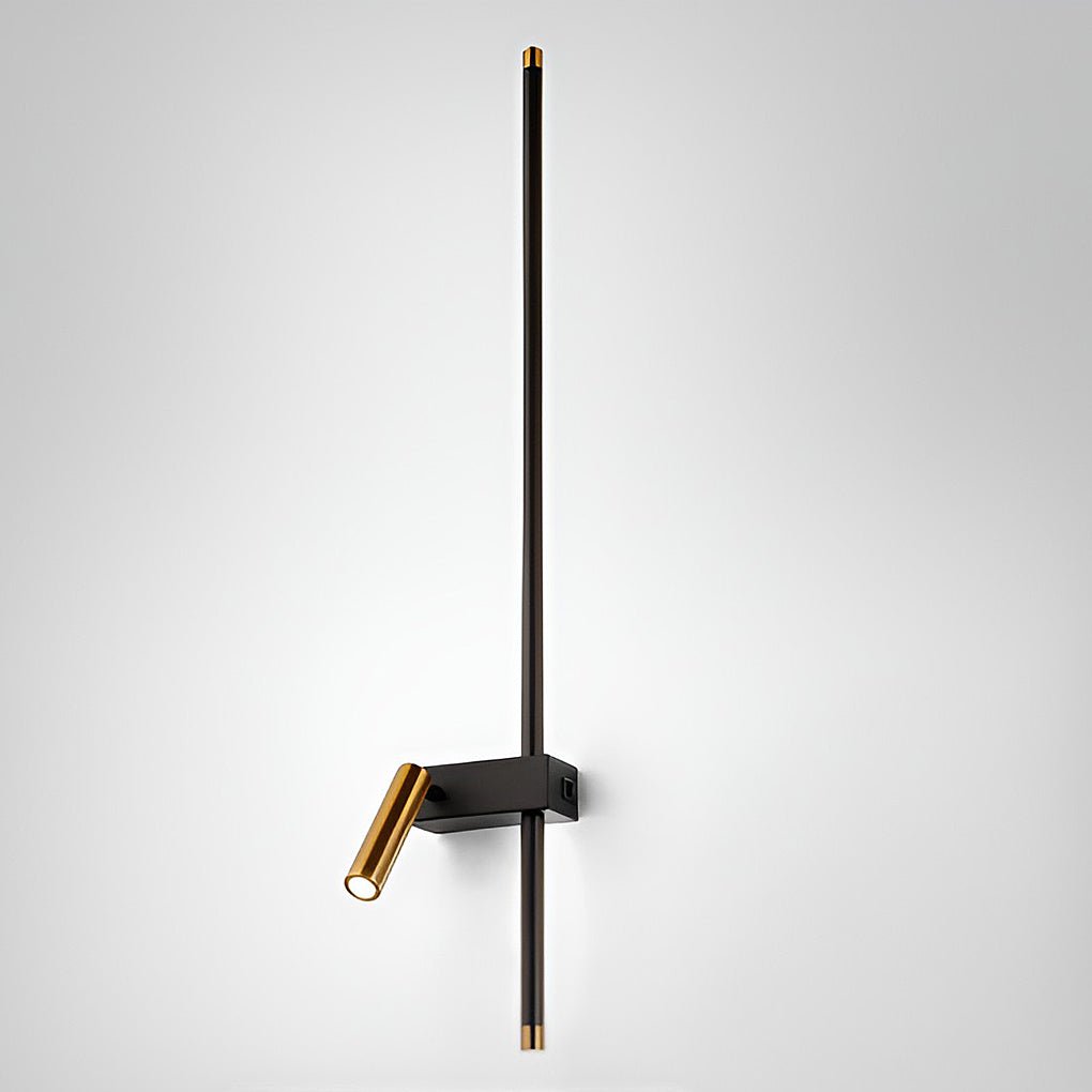Product image of a black and gold dual light wall sconce isolated on a neutral background.