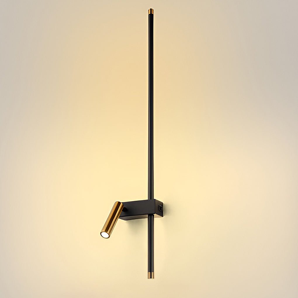 Warm light effect displayed by a vertical dual light wall sconce against a light-colored wall.