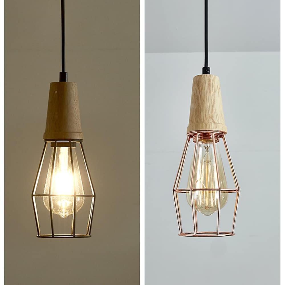 4'' LED Incandescent 1-Light Single Design Pendant Light Nordic Style Vintage Metal Wood Bamboo Island Lights