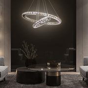 2 - Ring Encrusted Crystal Chandelier Light Living Room Light Fixtures with Uplight Bulb