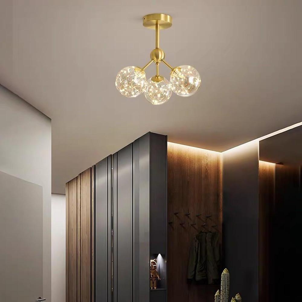 13'' LED 1-Light Lantern Desgin Flush Mount Lights Modern Copper Glass Flush Mounts Semi Flush Mounts