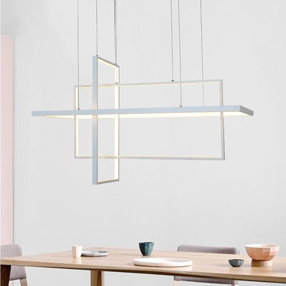 31.5'' Three - Part Futuristic Square Rectangular Hybrid Aluminum Chandelier with Capable Ambient Lights