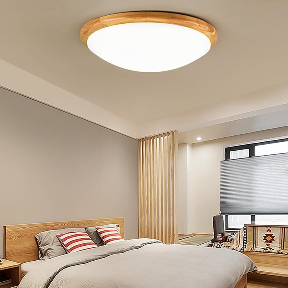 14'' LED Dimmable Wood Flush Mount Light Nordic LED Bedroom Ceiling Lights