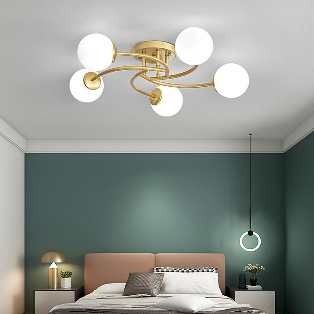5 - light Glass Globe Design Swirled Metal LED Modern Ceiling Lights