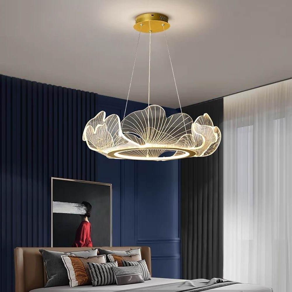 Sea - Inspired Elegant Wave Round Acrylic Chandelier with Gold Finish - 33inch Wide LED Ceiling Light