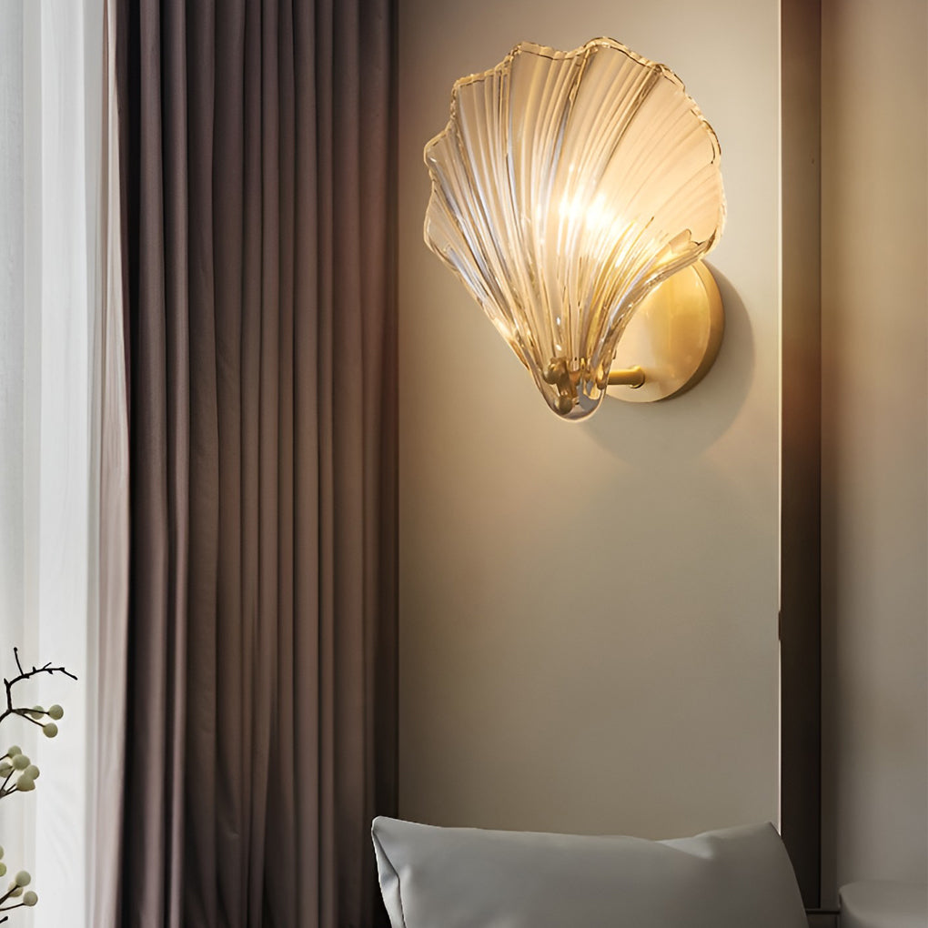 Illuminate your living spaces with seashell-shaped glass wall lamp elegant LED home lighting, perfect for bedrooms, hallways, and lounges.