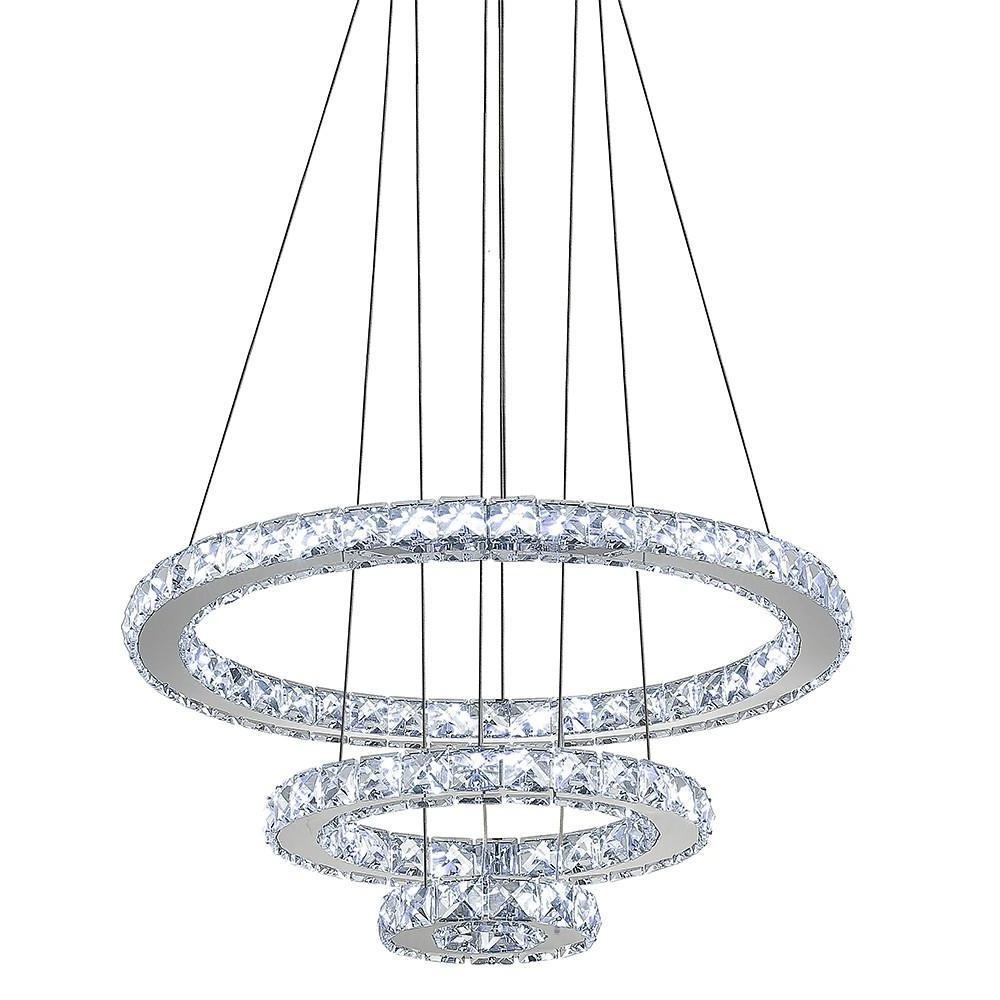 3 - Ring Adjustable Circles Tiered Crystal Bling Hanging Modern Chandeliers