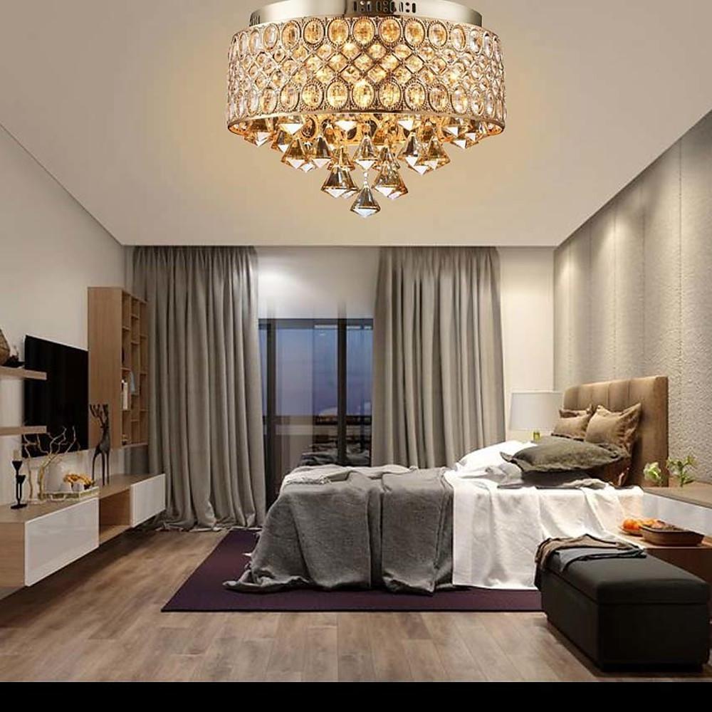 4 - Light Drum Shaped Crystal Metal Modern Flush Mount Lighting Chandelier