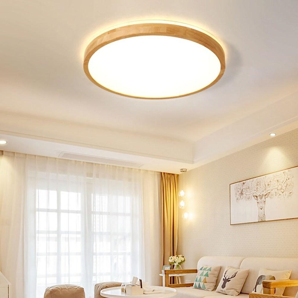 Circular Kitchen Flush Mount Lighting Wood Acrylic LED Living Room Ceiling Lights