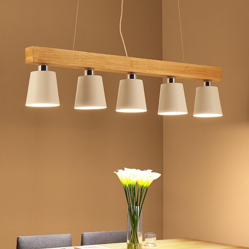 39'' Incandescent LED 5-Light Creative Chandelier Modern Nature Inspired Wood Bamboo Metal Island Linear Island Lights